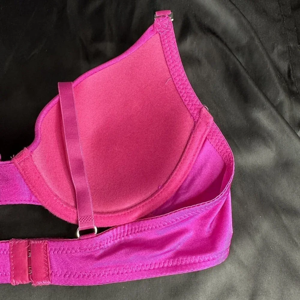 Mopas Intimates Pink Bra Rhinestone Straps Adjustable Straps Underwire - Picture 9 of 12